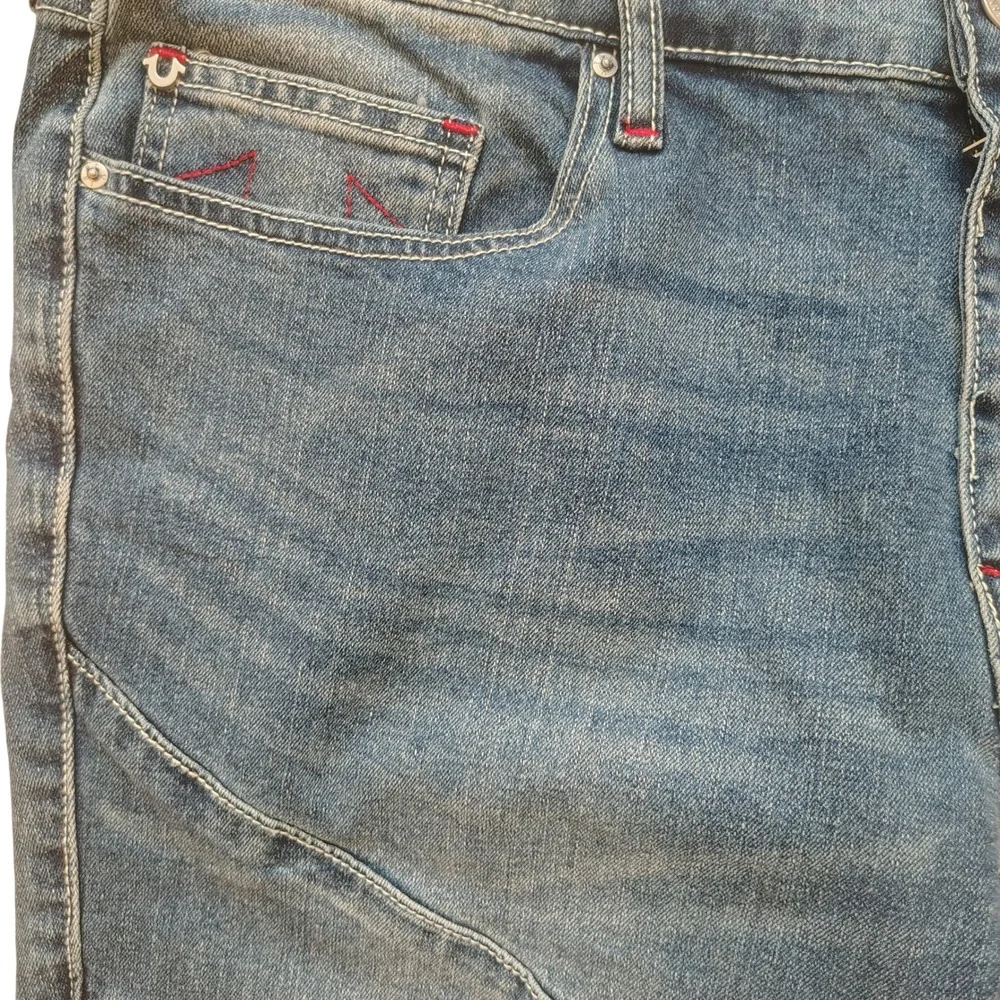 True Religion Rocco Relaxed Skinny Men Jeans Blue Distressed Moto‎ Size 36x32
